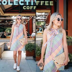 J. Crew Tie Neck Rainbow Gingham Dress - 4